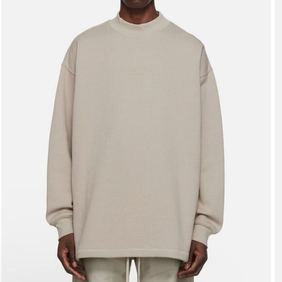 NWT Essentials Fear Of God Crew Mock Neck IN Smoke Gray Relaxed Casual Sweater - Picture 4 of 7